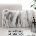 Rabbit Fur Lumbar Cushion | Floral Grey Luxury Throw Pillow