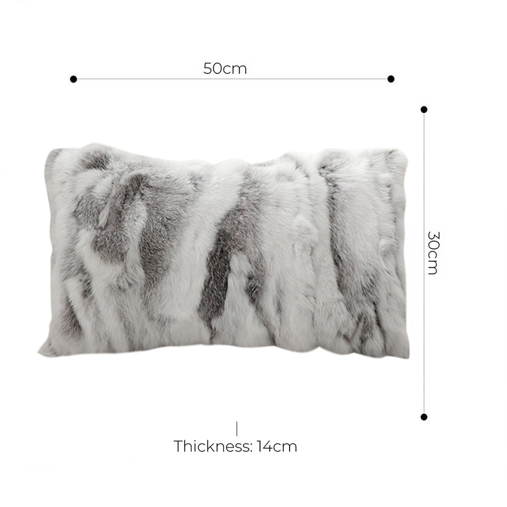 Rabbit Fur Lumbar Cushion | Floral Grey Luxury Throw Pillow