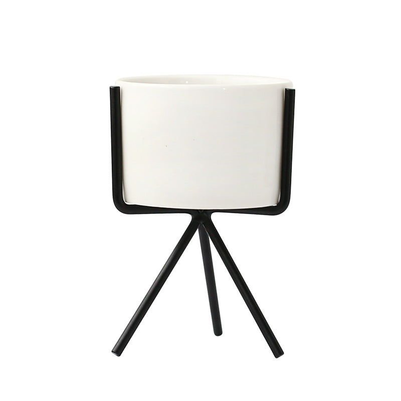 Nordic Ceramic Vase with Metal Base