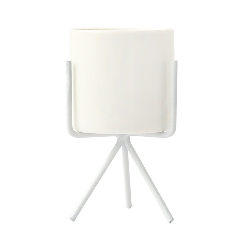 Nordic Ceramic Vase with Metal Base