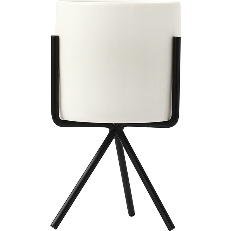 Nordic Ceramic Vase with Metal Base