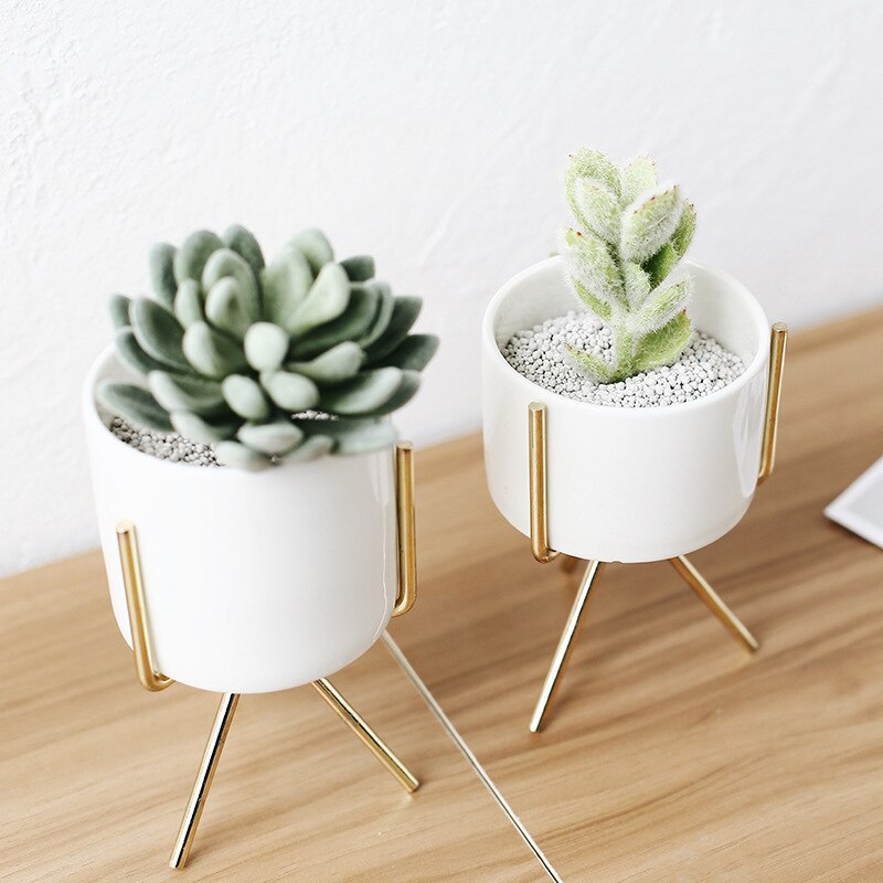 Nordic Ceramic Vase with Metal Base