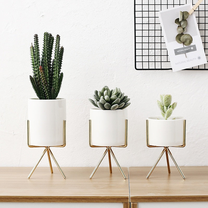 Nordic Ceramic Vase with Metal Base