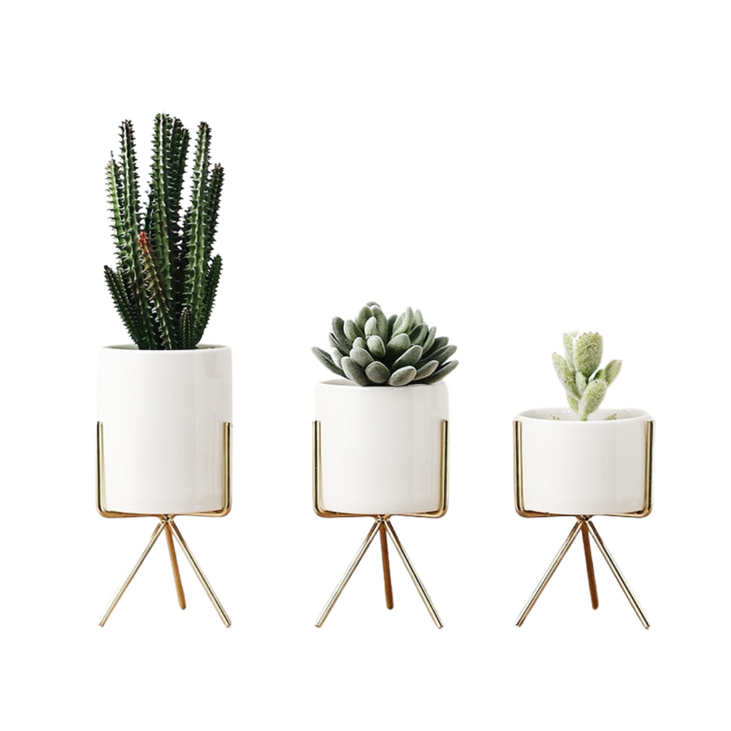 Nordic Ceramic Vase with Metal Base