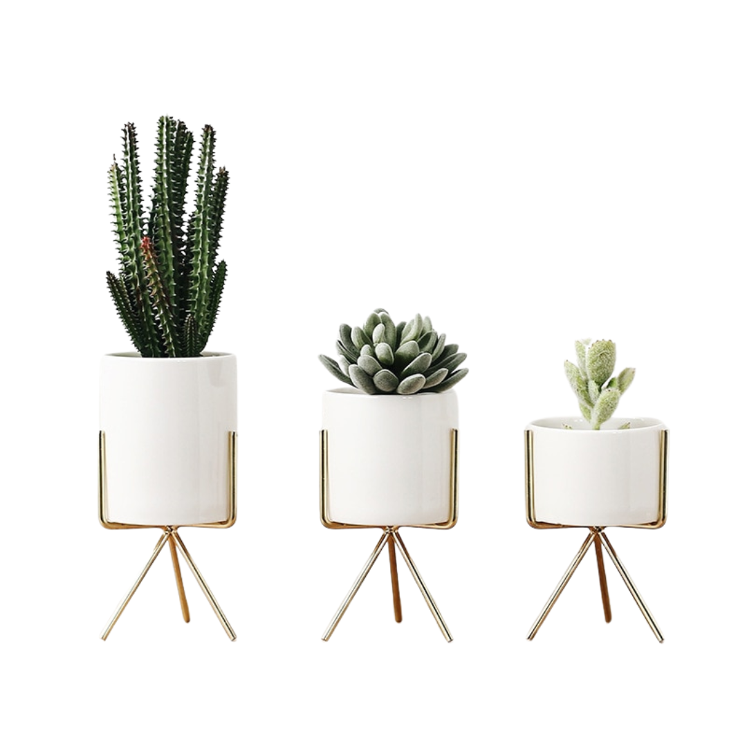 Nordic Ceramic Vase with Metal Base