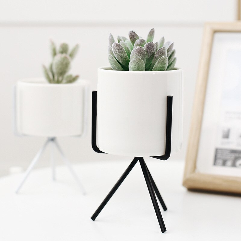 Nordic Ceramic Vase with Metal Base